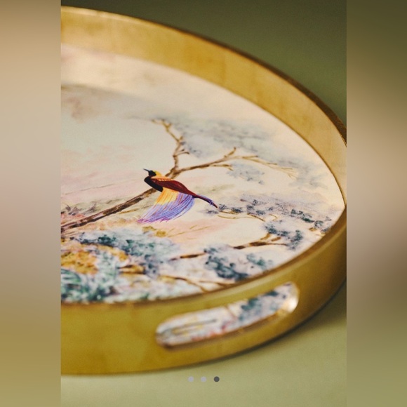 Anthropologie Other - Anthropologie Gold and Multicolor Bird Alexandra Lacquer Tray 24"L X 18.5"W New